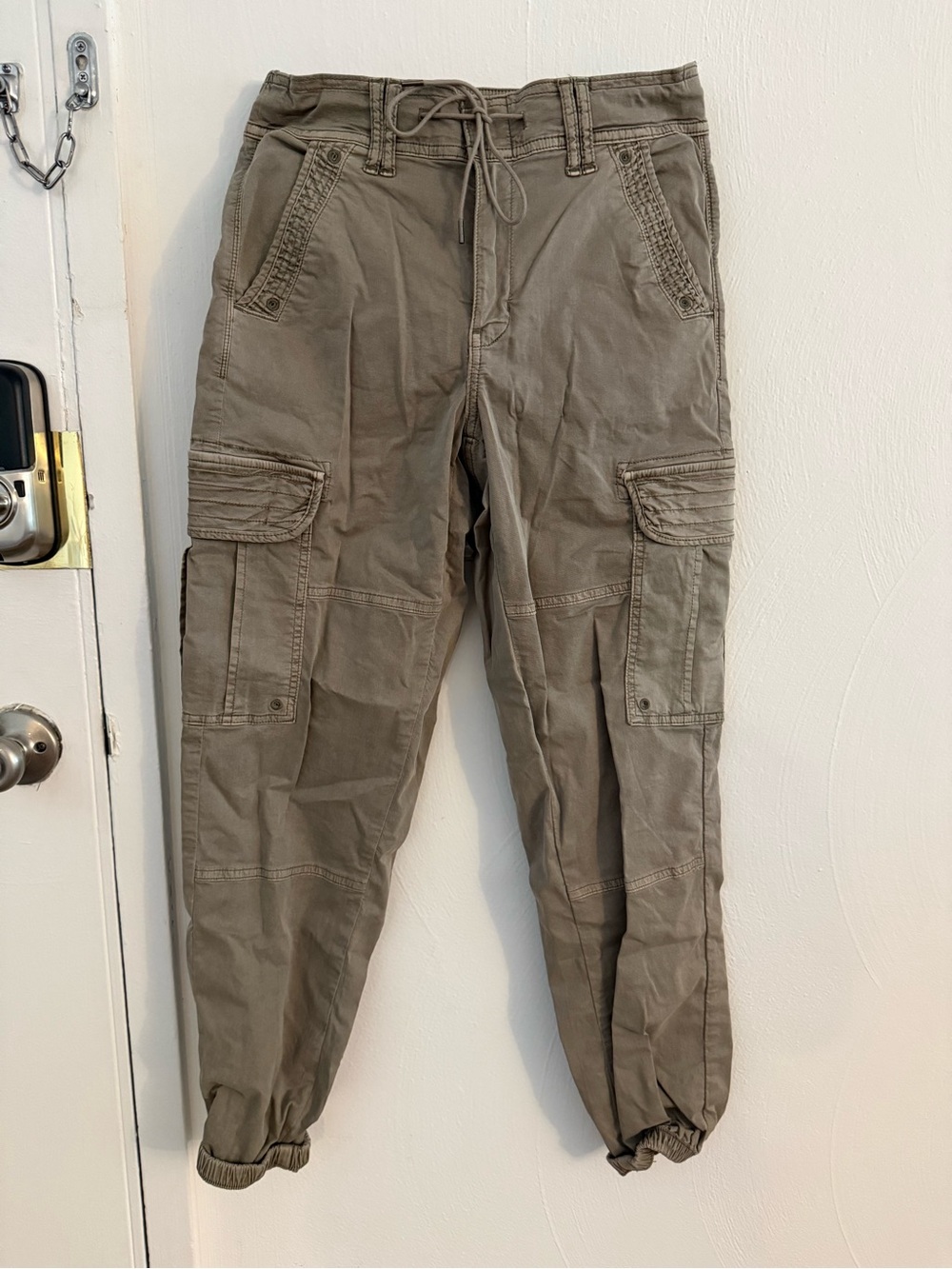 Women’s Olive Cargo Jogger Pants - Drawstring Waist